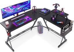 ODK speeltafel, bureau L-vorm, bureau zwart met ronde hoek, speeltafel met monitorplank, 147 x 120cm — thumbnail 1