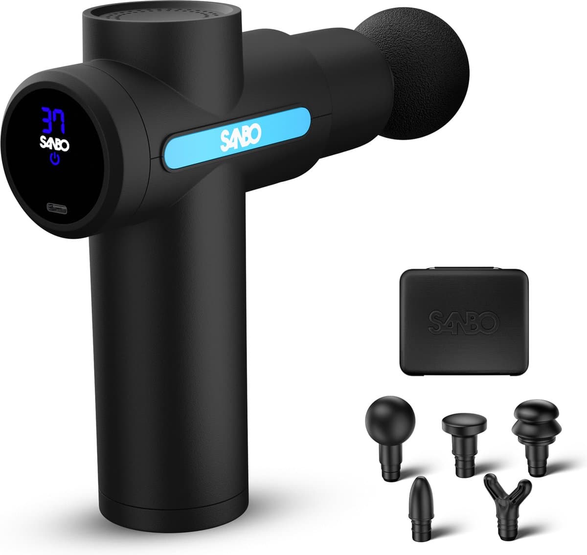 Sanbo Massage Gun Mini Professioneel - incl. 5 Opzetstukken En 6 Intensiteitsstanden - Massage Pistool - Massage Apparaat - Zwart — afbeelding 1
