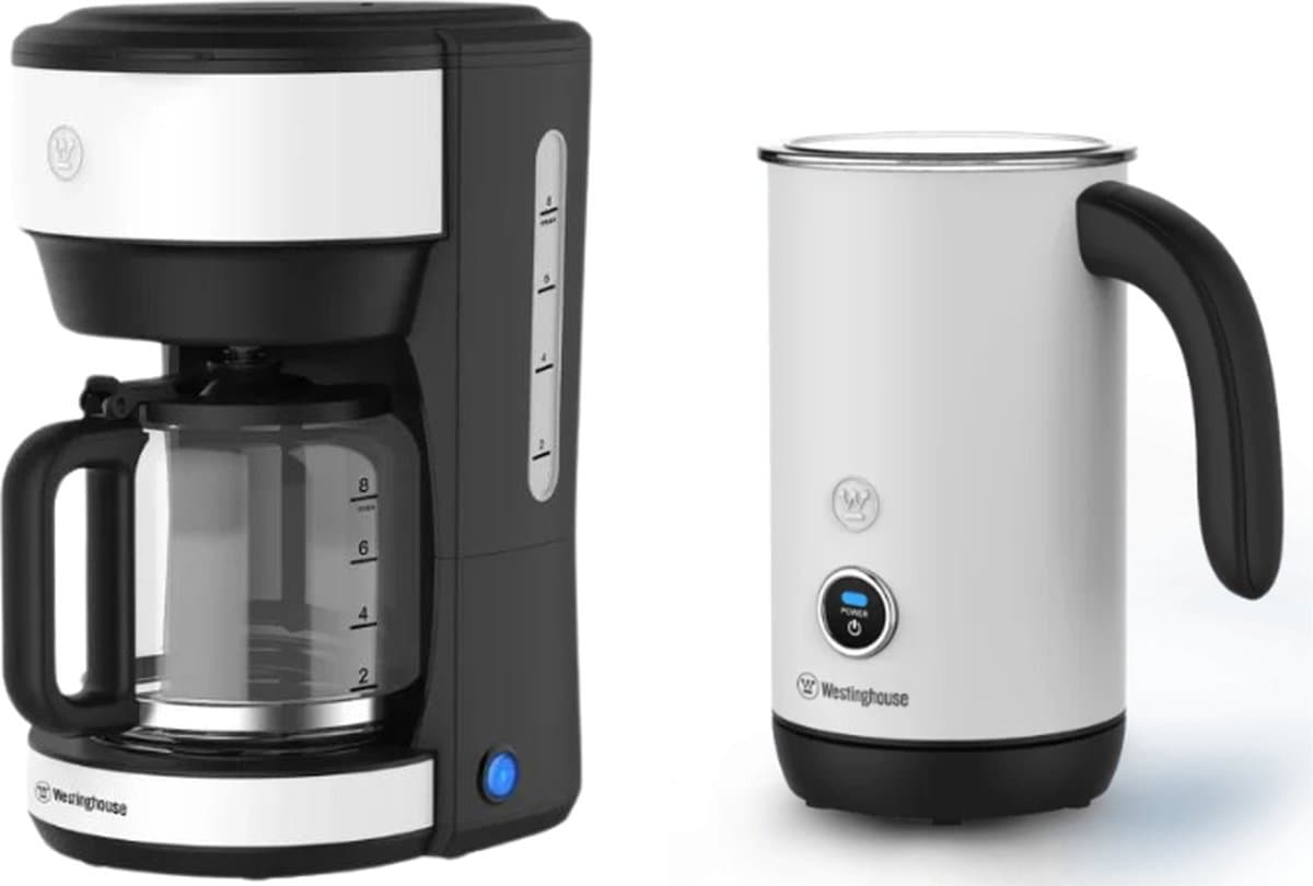 Westinghouse 2-delige Koffie- & Melkopschuimer Set – Koffiezetapparaat + Elektrische Melkopschuimer – Filter-koffiezetapparaat – Wit — afbeelding 1
