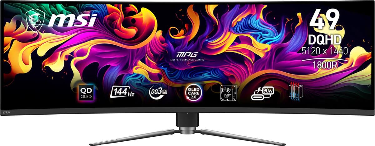 MSI MPG 491CQP QD-OLED - Curved Ultrawide Gaming Monitor - 144 Hz - USB-C PD 90W — afbeelding 1
