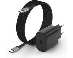 USB C Adapter / oplader Met USB C naar USB C kabel - 25W snellader voor o.a telefoon en tablet - Zwart
