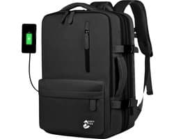 Grey Fox Laptop Rugzak met USB Oplaadpoort - 17,3 inch - Schooltas - Waterafstotend - Kofferinsteek - tot 39L Ruime Capaciteit - Zwart