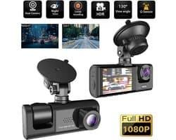 Q-time Dashcam 3 in 1 - Voor en Achter Camera - Bewegingsdetectie en Parkeerstand - G-Sensor - Full HD - 170° Groothoeklens - Loop Recording