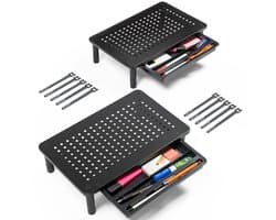 Auronic Monitor Standaard - Monitor Verhoger - Beeldscherm Verhoger - 2 Stuks - Verstelbaar - 37 x 23,5 x 10 cm - Metaal - Zwart