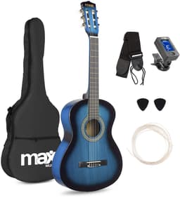 Kinder gitaar - MAX SoloArt akoestische gitaar 3/4 - Met gratis muzieklessen en accessoires - Blauw — thumbnail 1