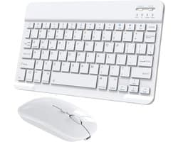 JustValue Draadloos Toetsenbord met Muis - Geschikt voor Tablet, Laptop & Telefoon - Keyboard - Wit