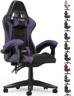 Bigzzia Gamingstoel - Ergonomische bureaustoel van PU-leer - In hoogte verstelbaar - Met lendenkussen en hoofdsteun - Comfortabele gamestoel voor volwassenen - Meisjes en jongens — thumbnail 1