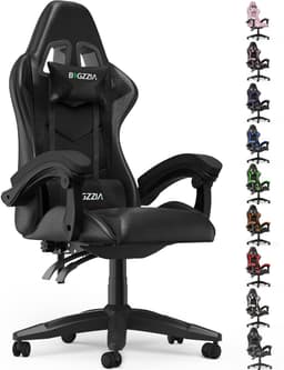 Bigzzia Gamingstoel - Ergonomische bureaustoel van PU-leer - In hoogte verstelbaar - Met lendenkussen en hoofdsteun - Comfortabele gamestoel voor volwassenen - Meisjes en jongens — thumbnail 1