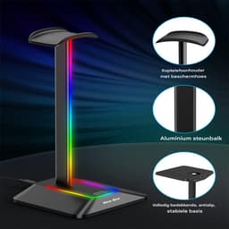 Gaming Headset Stand – Aluminium Koptelefoonhouder met USB-Hub & Personaliseerbare RGB Verlichting voor Gaming Setup — thumbnail 3