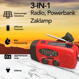 Brixy Noodradio - Radio Met Accu Batterij Voor Noodsituaties - Opwindbaar - Solar - Zaklamp - Powerbank - Rood — thumbnail 2