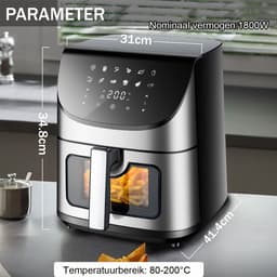 Digitale Airfryer XXL Hetelucht friteuse Sinaopus 8001-8L Grote Capaciteit voor 5 Personen-Snelle Opwarming-12 Voorgeprogrammeerde Functies-eenvoudig te reinigen-LED display — thumbnail 8