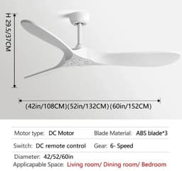 Livano Plafondventilator - Met Verlichting - Plafond Ventilator - Met Lamp - Plafonniere Met Ventilator - Wit - 106cm — thumbnail 3