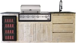 Outside Meubelen | Buitenkeuken - Palu | Boretti Ligorio Top BBQ | Koelkast 80L | Zwarte keukenkraan & spoelbak | Natuursteen blad | Steigerhout | Tuinmeubelen — thumbnail 1