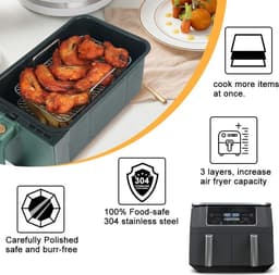 Allecto Premium - Airfryer accessoires - RVS rekken voor drielaags Ninja Dual AF300UK AF400UK - Grillrek voor friteuse met dubbele lade. — thumbnail 6