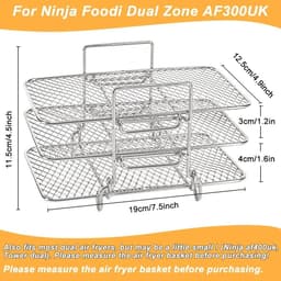 Allecto Premium - Airfryer accessoires - RVS rekken voor drielaags Ninja Dual AF300UK AF400UK - Grillrek voor friteuse met dubbele lade. — thumbnail 3