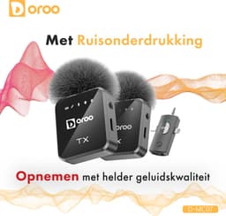 Doroo® Professioneel Draadloze Microfoon - 2 Stuks - Lavalier - Windshields - Extra Lange Batterij - Dasspeld - Professioneel audio geluid - USB-C/Lightning/AUX-draadloze microfoon iphone-Android -Plug & Play - twee jaar garantie — thumbnail 2