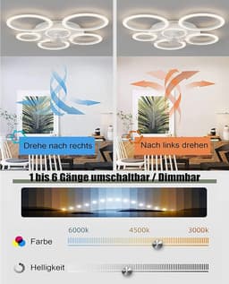 6 Ringen Plafondventilator - Zwart - 6 Snelheden - Dimbaar Met Afstandsbediening en APP - Chandelier Fan - Zomer/Winter - Woonkamer Lamp - 90 cm — thumbnail 3