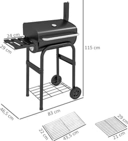 Outsunny - Houtskoolbarbecue - Metaal - 83L x 46,5B x 115H cm - Zwart — thumbnail 4