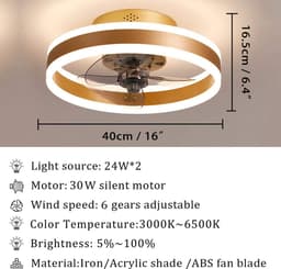 RFWR® Omkeerbare Plafondventilator met Licht en Afstandsbediening - 6 Snelheden en Dimbaar Design voor Slaapkamer en Woonkamer — thumbnail 4