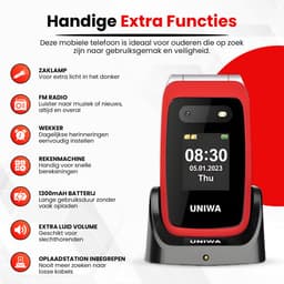 Uniwa V202T Senioren Telefoon 4G Senioren GSM Mobiele Telefoon Klaptelefoon Grote Toetsen SOS Noodknop Simlockvrij Oplaadstation Luid Geluid — thumbnail 5