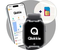 Qlokkie Kiddo Lite - GPS horloge kind - Smartwatch kinderen - GPS tracker kind met nauwkeurige locatiebepaling - GPS horloge kind met simkaart - Stel veilige zones in - SOS functie - Zwart