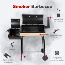 alpina Smokerbarbecue - BBQ Smoker - met Aparte Smoker - Instelbare Schoorsteen - 104 x 58 x 114 cm — thumbnail 2