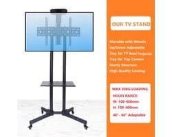 Sterk TV Standaard Verrijdbaar voor 32-85 inch LCD LED plasma TV - TV Standaard Wieltjes tot 60kg - TV trolley op Wielen Max VESA 600x400mm