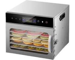 Voedseldroger BPA Vrij Met 6 Lagen en 1000 Watt - Tempratuur 30 tot 90 graden - 24 uurs timer - Voor Groente, Fruit en Vlees - Dehydrator 6 laags - Droogoven RVS