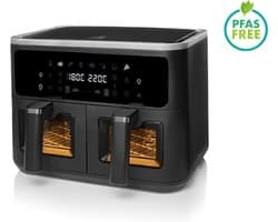 FRITEL Airfryer SnackTastic® 8480 DUO – Dubbele Airfryer met 2 Manden – Heteluchtfriteuse 2x4,5L – 2400W – Voor 2-9 Personen – Digitaal Touchscreen – Airfryer met Kijkvenster – Sync Finish – 8 Programma’s – PFAS-vrij – Zwart