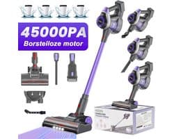 Grenintol Steelstofzuiger Draadloos - Steelstofzuiger - 45000Pa/350W Snoerloze Stofzuiger - Touchscreen en Anti - Klit Borstel - Batterijduur tot 55 Minuten- 2200mAh-1,6L Stofbak - Geschikt voor Tapijt, Harde Vloeren en Dierenhaar