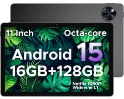 DOOGEE Tablet U11-Android 15 -11 inth 90 Hz-16 GB RAM+ 128 GB ROM/TF 2TB - Dubbele boxluidsprekers - 8580 mAh - Face ID - 5G WiFi - Widevine L1 - GPS - Grijs