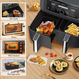 Airfryer-accessoires, Set van 7 geschikt voor Ninja Dual DZ201/401 & de meeste 8Qt-10Qt, bevat 2 duale airfryer-racks & 2 siliconen airfryer-liners & 2 siliconen handschoenen & 1 voedselklem — thumbnail 1