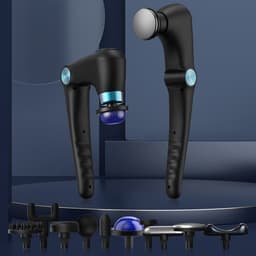 Massagepistool met 10 verwisselbare opzetstukken, massagepistool met verwarmingsfunctie, rugmassageapparaat geschikt voor diepe weefselpijn, massager voor spierherstel van schouders en rug (blauw) — thumbnail 1