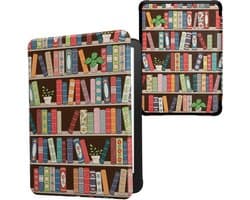 kwmobile e-reader hoesje geschikt voor Amazon Kindle Paperwhite (2024)/Colorsoft hoes - E reader flip case met magnetische sluiting - Ereader cover - Zomerse bibliotheek design in blauw / groen / roze