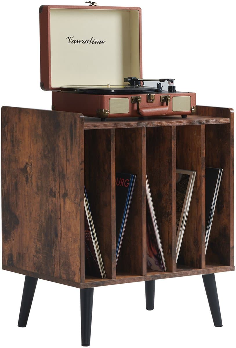 ACAZA LP Opbergsysteem - LP Houder - Vintage Bruin - 56,5 x 39 x 66 cm (L x B x H) - Platenspeler Meubel - Vinyl Opbergsysteem - Platenrek - Platenkast - Platenhouder - 110 Platen — afbeelding 1
