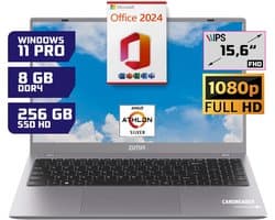 GMR - 15.6 Inch Full HD Laptop - AMD Athlon Silver - 8GB RAM - 256GB SSD - Office 2024 - Windows 11 Pro voor Thuis, Office en Studie notebook