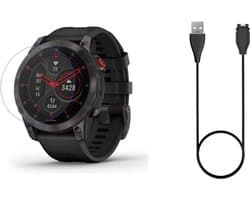 Strap-it Bundel Screenprotector + Oplader - Geschikt voor Garmin Epix Gen 2 - USB Oplaadkabel - Glasplaatje - Krasbestendig - Bescherming - Smartwatch Accessoires - 2 in 1 Bundel
