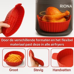 Riona Airfryer bakvorm 7stuks silicone -ovenschaal-Heteluchtoven set 6+1 stuks - rood -accesoires airfryer - cupcakes - Black Friday acties - Cyber Monday deal — thumbnail 6