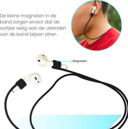 Somstyle Magnetische Band Geschikt Voor Apple Airpods 1, 2, 3, Pro 1 & 2 - Anti Lost Siliconen Voor Draadloze Oordopjes - Koord - 80cm - Zwart — thumbnail 3