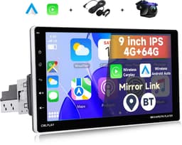 Boscer 1Din Autoradio - Android 15 - Apple Carplay & Android Auto (Draadloos) - 4+64GB - 9 Inch IPS HD Verstelbaar Touchscreen - GPS Navigatiesysteem - Bluetooth, USB, WIFI & MP5 - HD Achteruitrijcamera & Microfoon — thumbnail 1