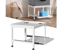 Wasmachine Verhoger Met Uitschuifbare plank - Wasmachine opbouwmeubel - Wasmachine Sokkel - 63x54x45.5cm - Wit