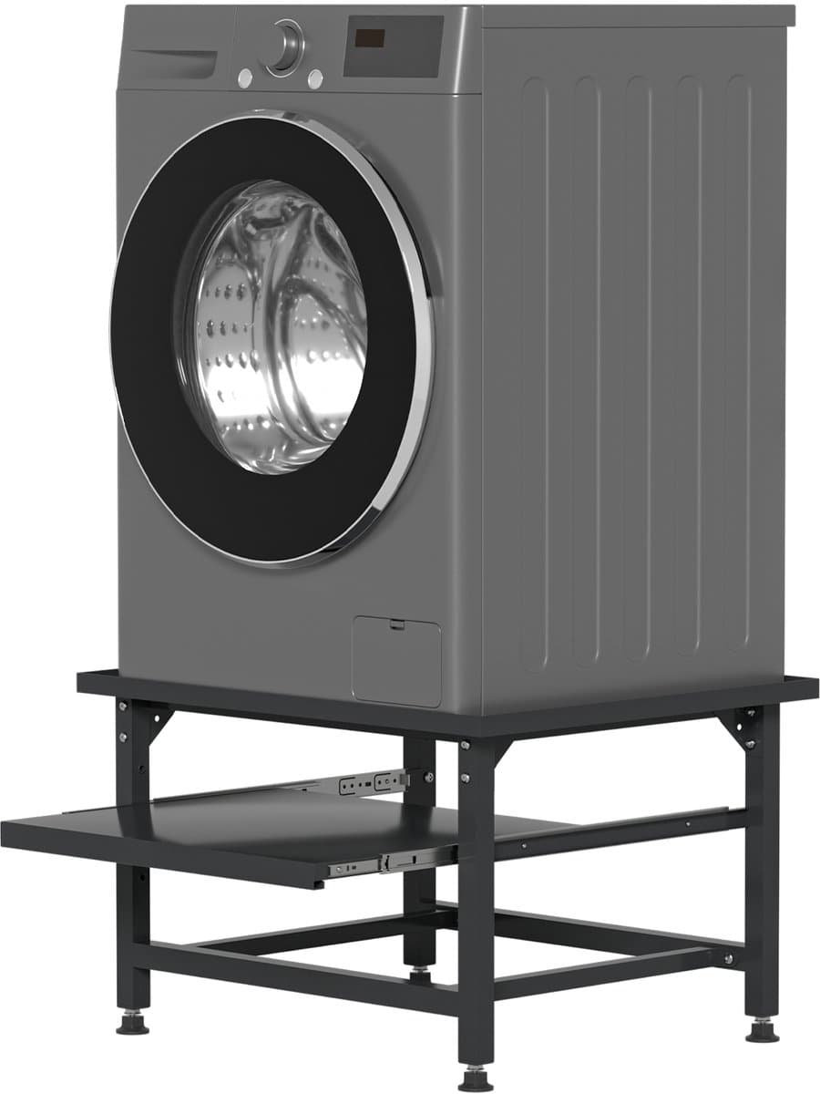Wasmachine Verhoger Met Uitschuifbare plank - Wasmachine opbouwmeubel - Wasmachine Sokkel - 63x54x42cm - Zwart — afbeelding 1