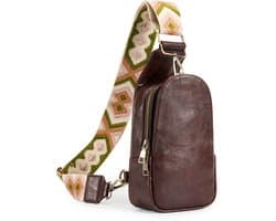 YONO Crossbody Tas Dames - Schoudertas - Sling Bag - Anti Diefstal Borsttas - Heren - Bruin Azteca