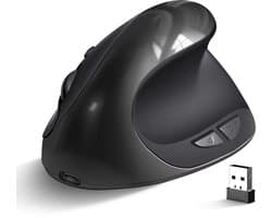 Kleine ergonomische muis, verticale draadloze muis - oplaadbare 2,4 GHz optische verticale muizen: 3 instelbare DPI 6 knoppen, voor laptop, pc, computer, desktop, notebook etc, zwart Opladen via Type-C-poort