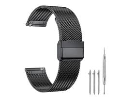 Premium Milanese Mesh Horlogeband - 20mm - Roestvrijstalen RVS Band Met Interlock Veiligheidssluiting - Universeel Verstelbaar Polsbandje (167-252mm) - Geschikt Voor Smartwatch & Traditioneel Horloge - Zwart - Incl. Snelsluiting En Gereedschap