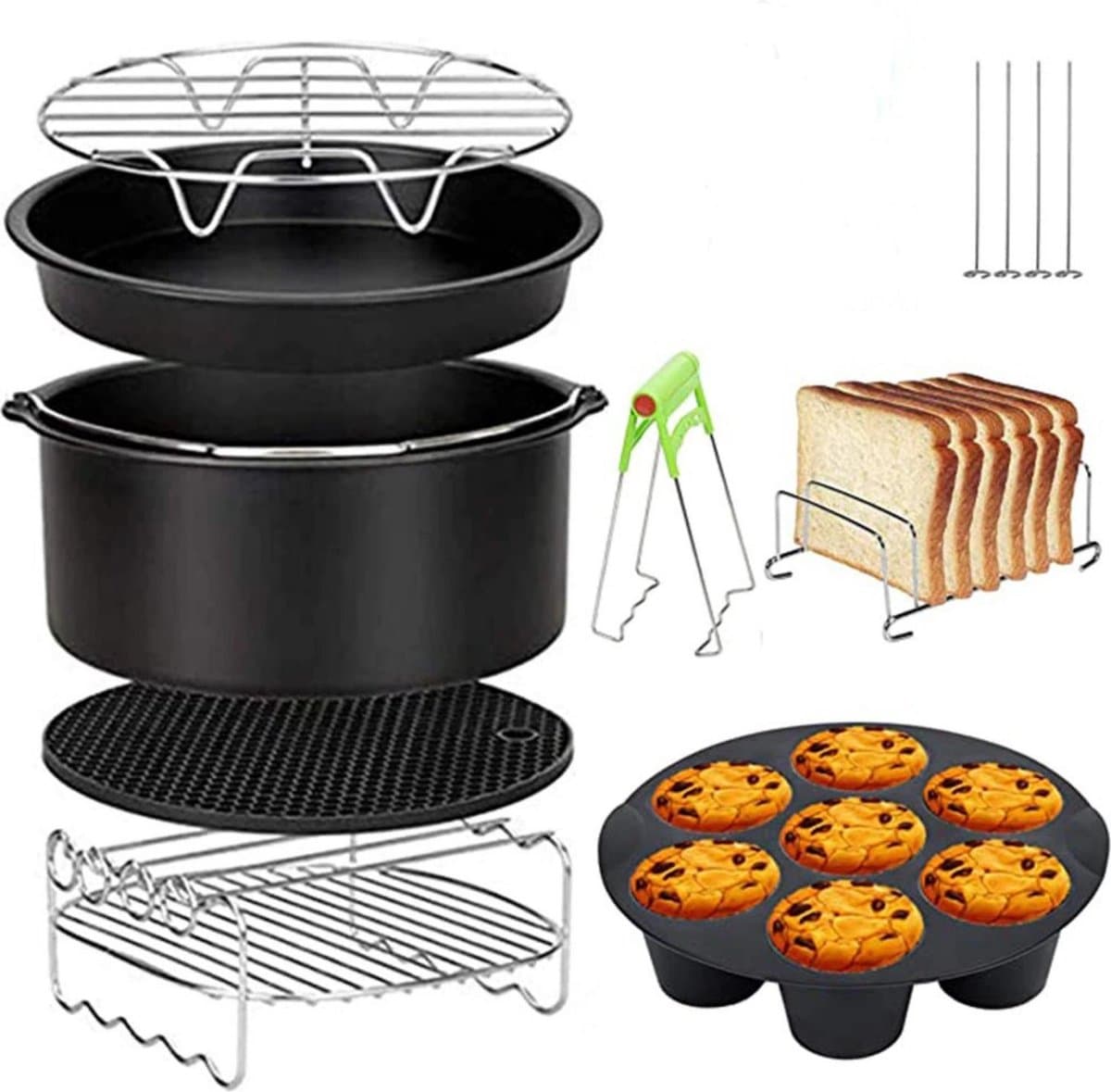 Bakset Airfryer - 12 Stuks - Keukengerei set - Airfryer accessoires - Hetelucht friteuse - Bakvorm - Pizzapan- Complete set — afbeelding 1