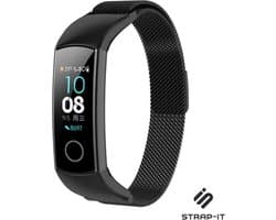 Milanees Smartwatch bandje - Geschikt voor Honor band 4 / 5 Milanese band - zwart - Strap-it Horlogeband / Polsband / Armband