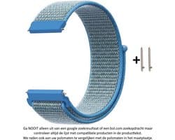 Licht blauw Nylon Bandje voor bepaalde 20mm smartwatches van verschillende bekende merken (zie lijst met compatibele modellen in producttekst) - Maat: zie foto – 20 mm light blue nylon smartwatch strap