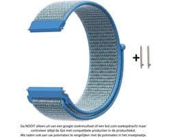 22mm Licht Blauw Nylon Horloge Bandje geschikt voor 22mm smartwatches van verschillende bekende merken (zie lijst met compatibele modellen in producttekst) - Maat: zie maatfoto - klittenbandsluiting – Blue Nylon Strap - 22 mm
