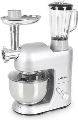 Klarstein Blender Knetmaschine keukenmachine met Fleischwolf, 2000W Teigmaschine klein, 6 standen, Schneebesen - & Knethaken, planetair , roermachine met Mixer, keukenmachines met 5L kom - 1800W 5,2L - voor Keuken - RVS - Standmixer — thumbnail 2